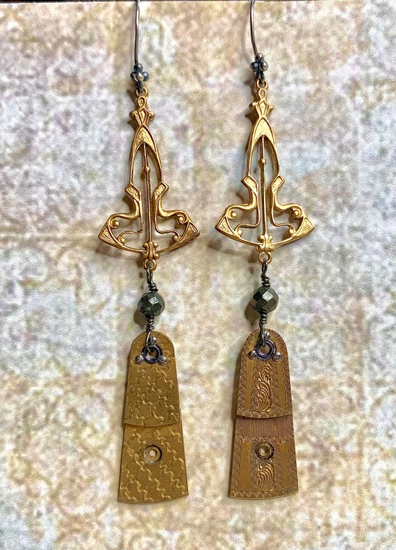 Vintage Edwardian Gilt Earrings With  Gold Filled… - image 3