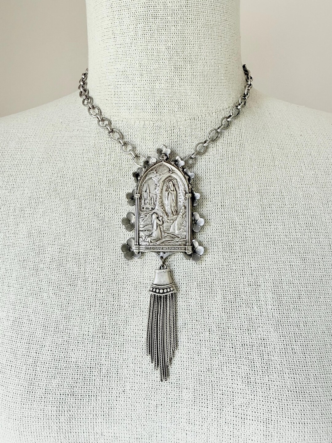 Vintage French Virgin Mary Notre Dame De Lourdes Religious Medallion ...