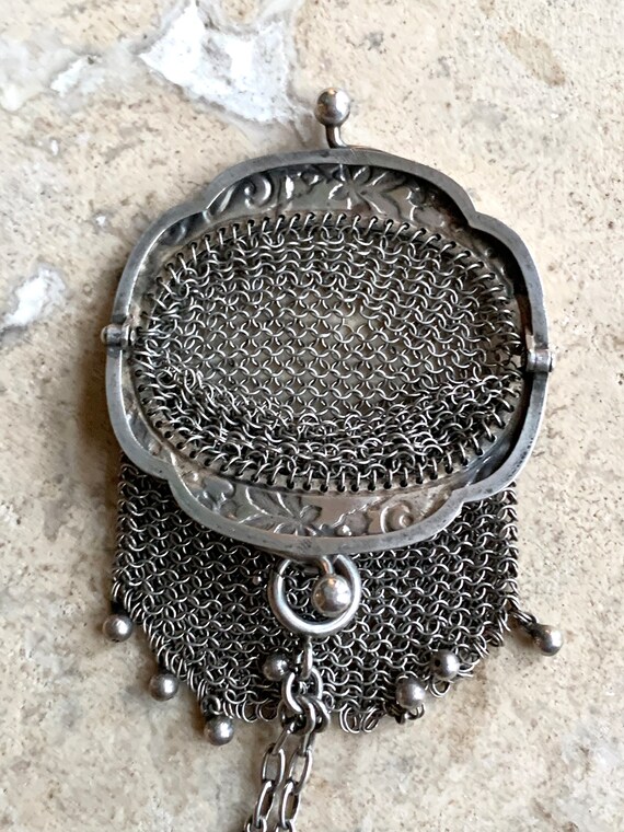 Vintage French Art Nouveau Sterling Silver Mesh P… - image 5