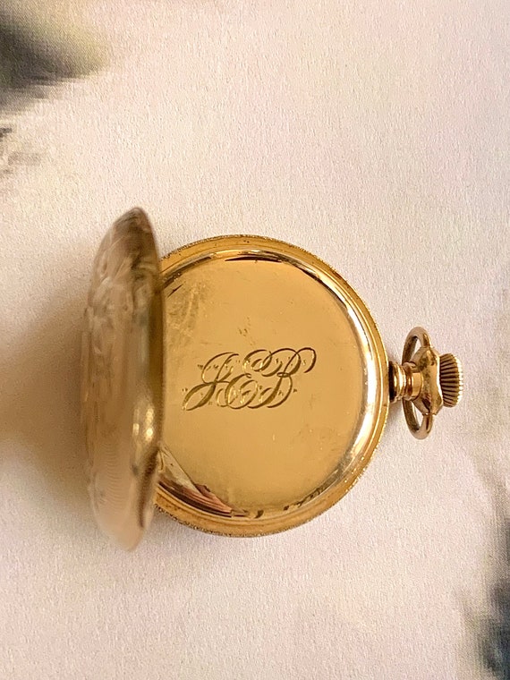 Antique Waltham 14k Gold Pocket Watch Engraved Fl… - image 8