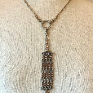 Antique French  Sterling Silver & 14K Rose Gold-Filled Watch Fob Necklace with T-Bar