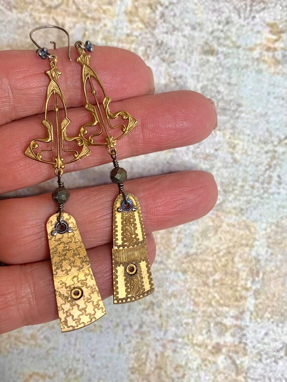 Vintage Edwardian Gilt Earrings With  Gold Filled… - image 6