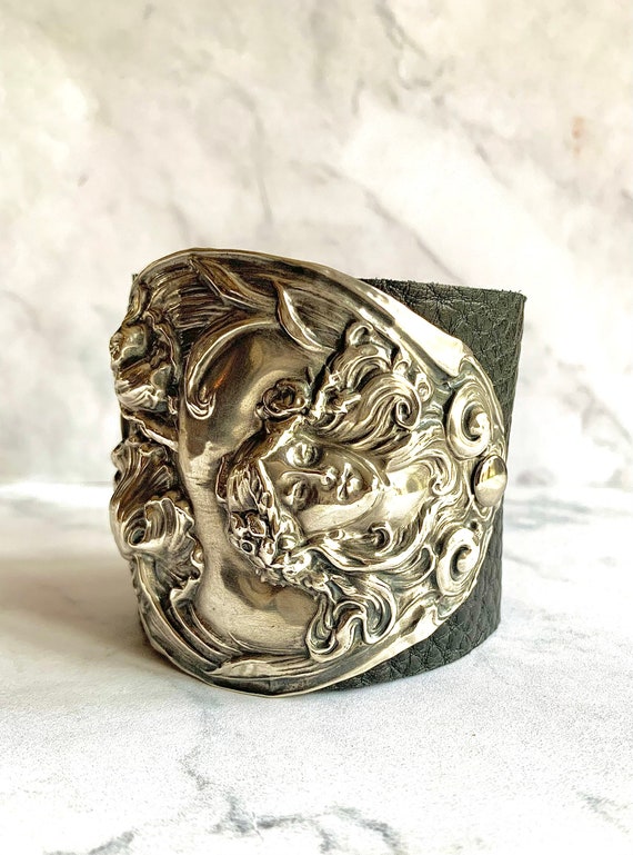 Antique Art Nouveau Sterling Silver Maiden Face C… - image 5