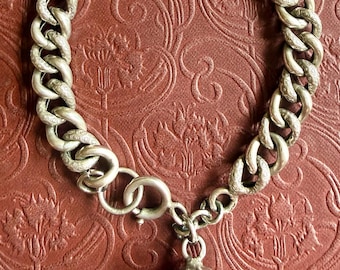 Antique French Sterling Silver Etched Curb Chain Bracelet With Ball Charm