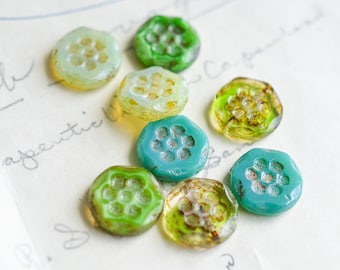 Colorful Mix Floral Czech Glass Beads | Green Turquoise Yellow Flower Boho Beading Supplies | Picasso Bracelet Necklace Jewelry Making Beads