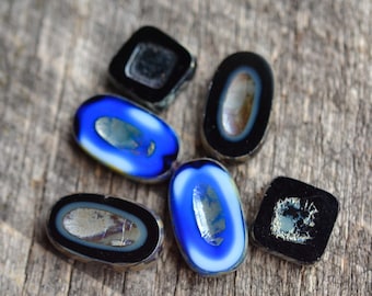 Blue Black Czech Glass Bead Mix / Rustic Picasso Bead Mix / Jewelry Findings