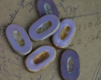 Czech Glass Bead Mix | Picasso Beads | Boho Beads | Purple | Oval | 18mm | 4 pcs