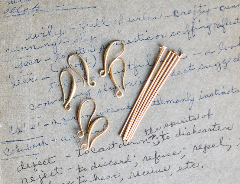 Matte Brass Ear Wires and Headpins Earring Hooks and Headpins Earring Findings image 1
