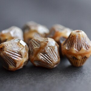 Brown Czech Glass Beads / Rustic 14mm Picasso Bead / Jewelry Findings