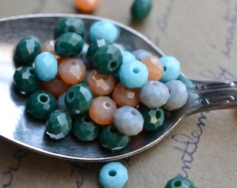 Blue Green Aqua Beige Czech Glass Bead Mix / 6mm Faceted Glass Bead / Czech Jewelry Findings