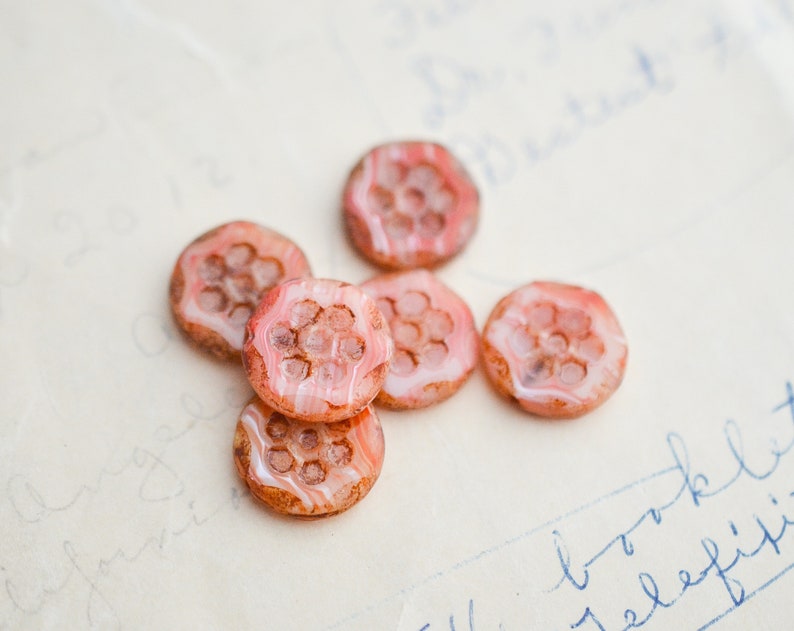 Coral Pink Czech Glass Beads Cute Small Round Pastel Nature Beading Supplies Custom Jewelry Making Exotic Rustic Boho Tribal Bead image 1