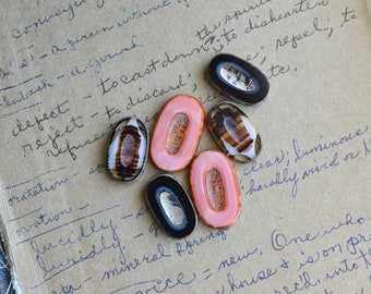 Czech Glass Bead Mix | Picasso Beads | Boho Beads | Pink Black Brown | Oval | 16mm | 6 pcs