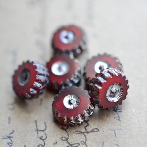 Red Silver Czech Glass Beads / Rustic 12mm Picasso Bead / Jewelry Findings