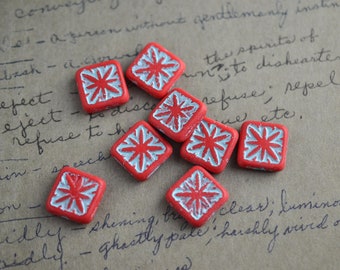 Czech Glass Beads | Picasso Beads | Boho Beads | Red Turquoise | Square | 16mm | 6 pcs