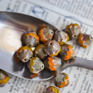 Czech Glass Beads | Picasso Beads | Boho Beads | Rustic Orange | Bicone | 14mm | 6 pcs
