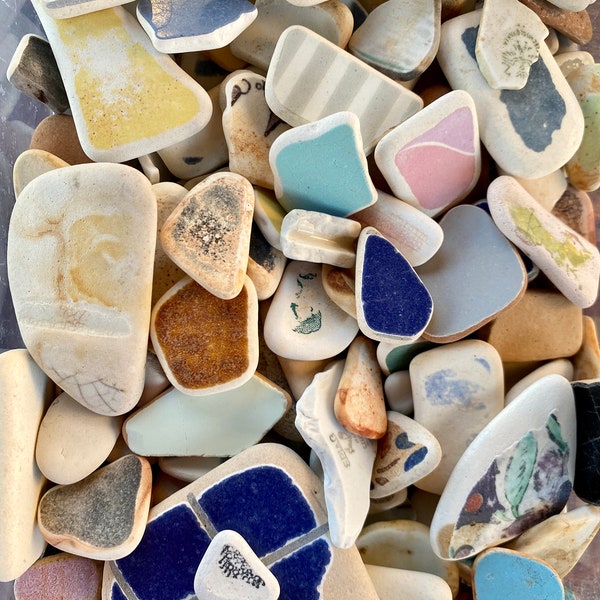 Bulk sea pottery 60/100+pcs vintage sea pottery/ Surf tumbled beach pottery of Aegean sea/ Jewelry making /Beach decor