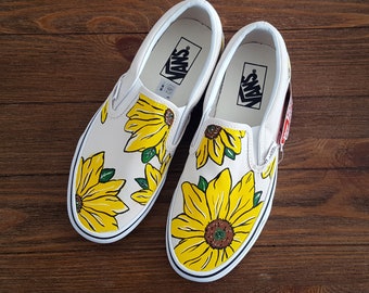 black slip on vans with sunflowers