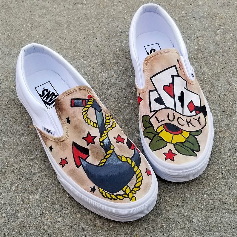 Custom Vans Slip-On Classic Vintage American Tattoo Hand | Etsy