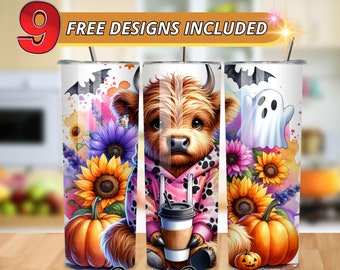 Highland Cow Sunflower Tumbler Wrap: Western Fall Design (Digital Download)