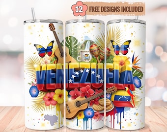 Venezuela Flag Tumbler Wrap Patriotic, 20 oz Skinny Tumbler Sublimation PNG Design, Venezuelan Pride Tri-Color Flag, Digital Download