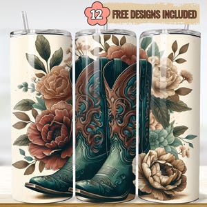 Cowgirl Boots Tumbler Wrap: Western Floral PNG Design (Digital Download)