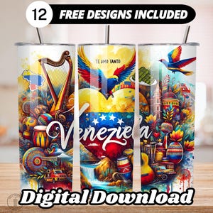 Venezuela Tumbler Wrap 20 oz, Venezuela Flag Tumbler PNG, Patriotic Skinny Tumbler Sublimation, Venezuela Termo Wrap, Digital Download