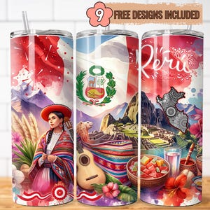 Peru Flag Tumbler Wrap PNG, Peruvian Pride 20oz Skinny Tumbler Sublimation Design, Cultural Heritage Art, Instant Digital Download, Peru PNG