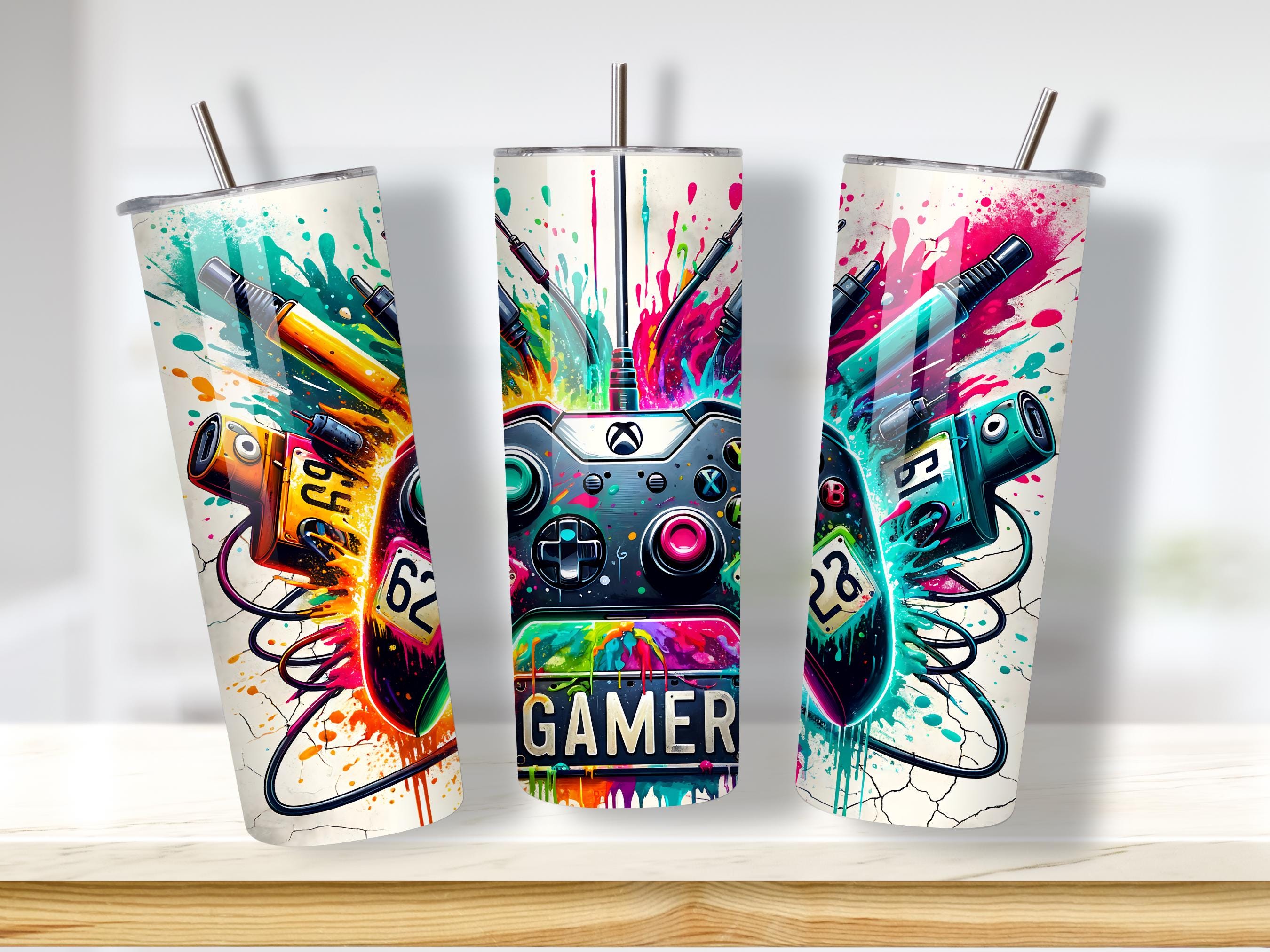 Neon Gamer Tumbler Wrap PNG: Video Game Controller Sublimation Design ...