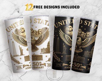 American 250th Anniversary Tumbler Wrap Bundle Patriotic PNG, 20 oz Skinny Sublimation 1776-2026, 4th July Cup Wrap, Digital Download