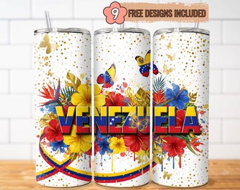 Venezuela Flag Tumbler Wrap, 20 oz Skinny Sublimation Design, Patriotic Venezuelan Cup, Flag Print Tumbler PNG, Digital Download File
