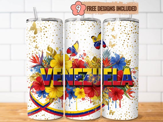 Venezuela Flag Tumbler Wrap, 20 oz Skinny Sublimation Design, Patriotic Venezuelan Cup, Flag Print Tumbler PNG, Digital Download File