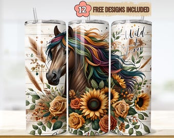 Horse Sublimation Tumbler Wrap PNG, Boho Cowgirl 20oz Skinny Tumbler Design, Western Horse Digital Download Gift