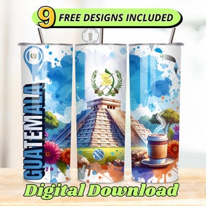 Guatemala 20oz Skinny Tumbler, PNG Sublimation Design, Guatemala Flag Tumbler Wrap, Digital Download, Independence Day Hispanic Wrap