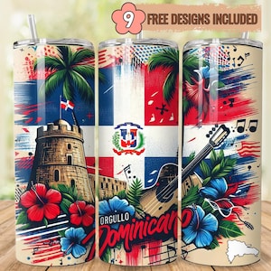 Envoltura para vaso de República Dominicana de 20 oz, Orgullo Dominicano PNG, Diseño de sublimación para vaso delgado con bandera dominicana, Diseño RD de descarga digital