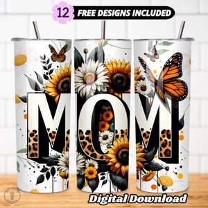 Mom Tumbler Wrap 20 oz, Sunflower Leopard Glitter PNG, Mama Tumbler Sublimation Design, Cute Mom Life Skinny Tumbler Wrap, Digital Download
