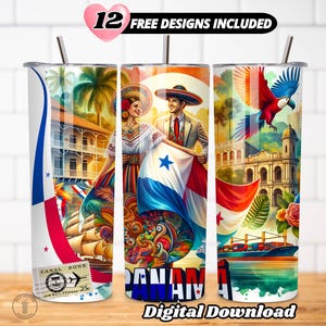 Panama Flag Tumbler Wrap 20 oz, Panamanian Pride PNG, Patriotic Panama Sublimation Design, Panama Independence Tumbler Wrap Digital Download