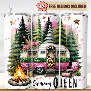 Camping Queen Tumbler Wrap: Camper Van Sublimation Design (PNG)