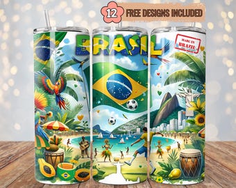 Envoltura de vaso con la bandera de Brasil PNG: Diseño de sublimación con estampado de leopardo (descarga digital)