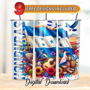 Diseño de vaso con la bandera de Honduras, envoltura para vaso de 20 oz, diseño de sublimación PNG inspirado en Honduras, descarga digital de Honduras, herencia de Honduras