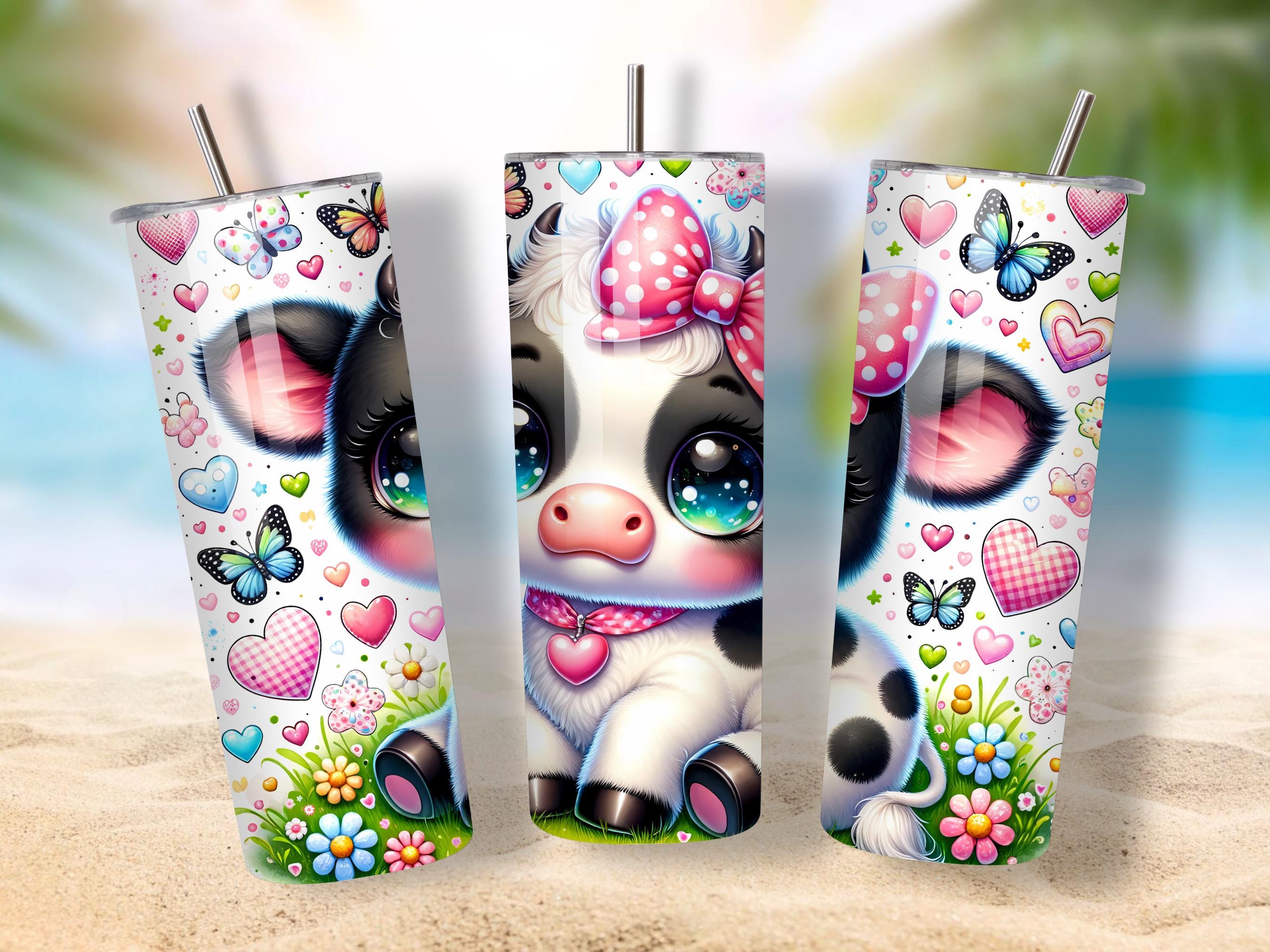 Highland Cow Tumbler Wrap PNG, Cute Baby Cow Floral 20oz Skinny Tumbler ...
