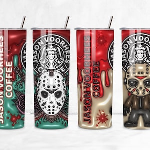 Halloween Horror Movie Character 20oz Skinny Tumbler, Horror Fans Tumbler, Hot and Cold Beverage Tumbler with Iconic Scary Movie Design
