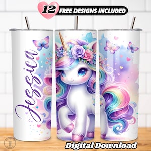 Enhörningsglas med tumbler 590 ml: Personlig sublimeringsdesign (digital nedladdning)