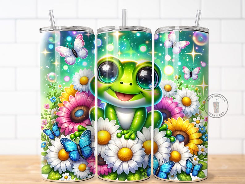 Cute Frog Tumbler Wrap PNG, Seamless Skinny Tumbler Design (digital ...