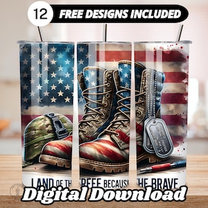 American Flag Tumbler Wrap: Veteran Memorial Day 20oz Skinny Tumbler (Digital)