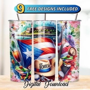 Puerto Rico Tumbler Wrap PNG, Puerto Rico Flag Tumbler Wrap, Digital Download, Soy Boricua Design, Puerto Rico Boricua Digital png Design