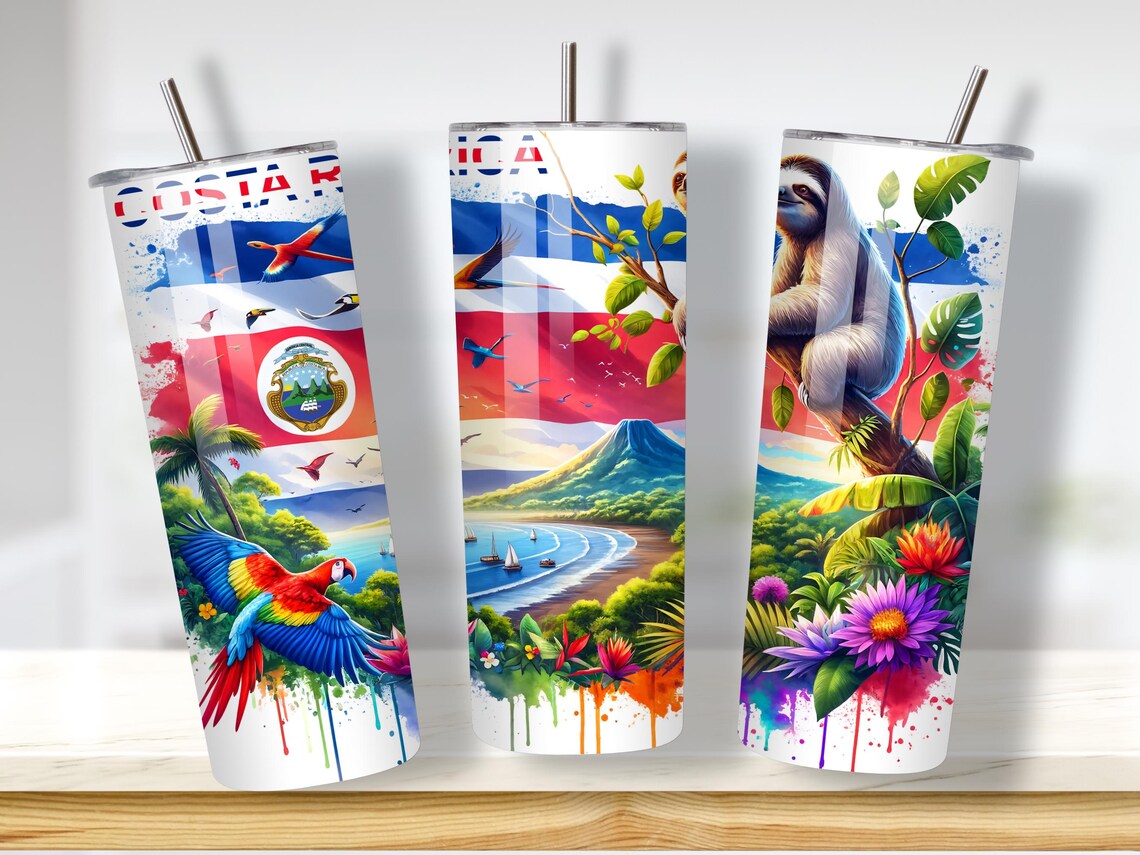 Floral Costa Rica Flag Tumbler Wrap: Pura Vida 20oz Skinny Design (PNG ...