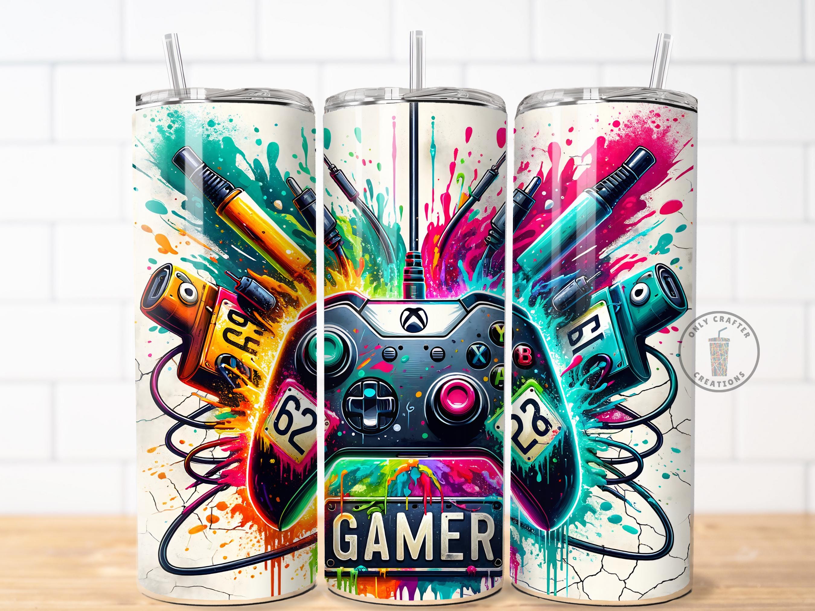 Neon Gamer Tumbler Wrap PNG: Video Game Controller Sublimation Design ...