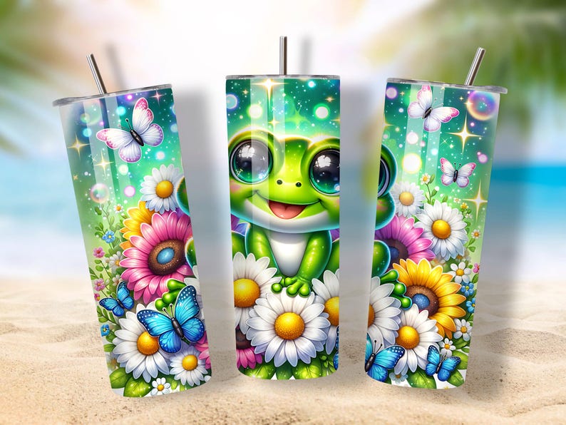 Cute Frog Tumbler Wrap PNG, Seamless Skinny Tumbler Design (digital ...