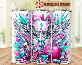 CNA Tumbler Wrap PNG: Medical Staff Gift, Nurse 20oz Skinny Tumbler (Digital Download)