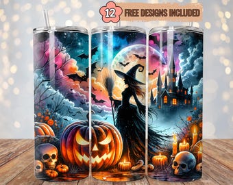 Witch Tumbler Wrap PNG: Spooky Bats, 20oz Skinny Tumbler (Digital Download)